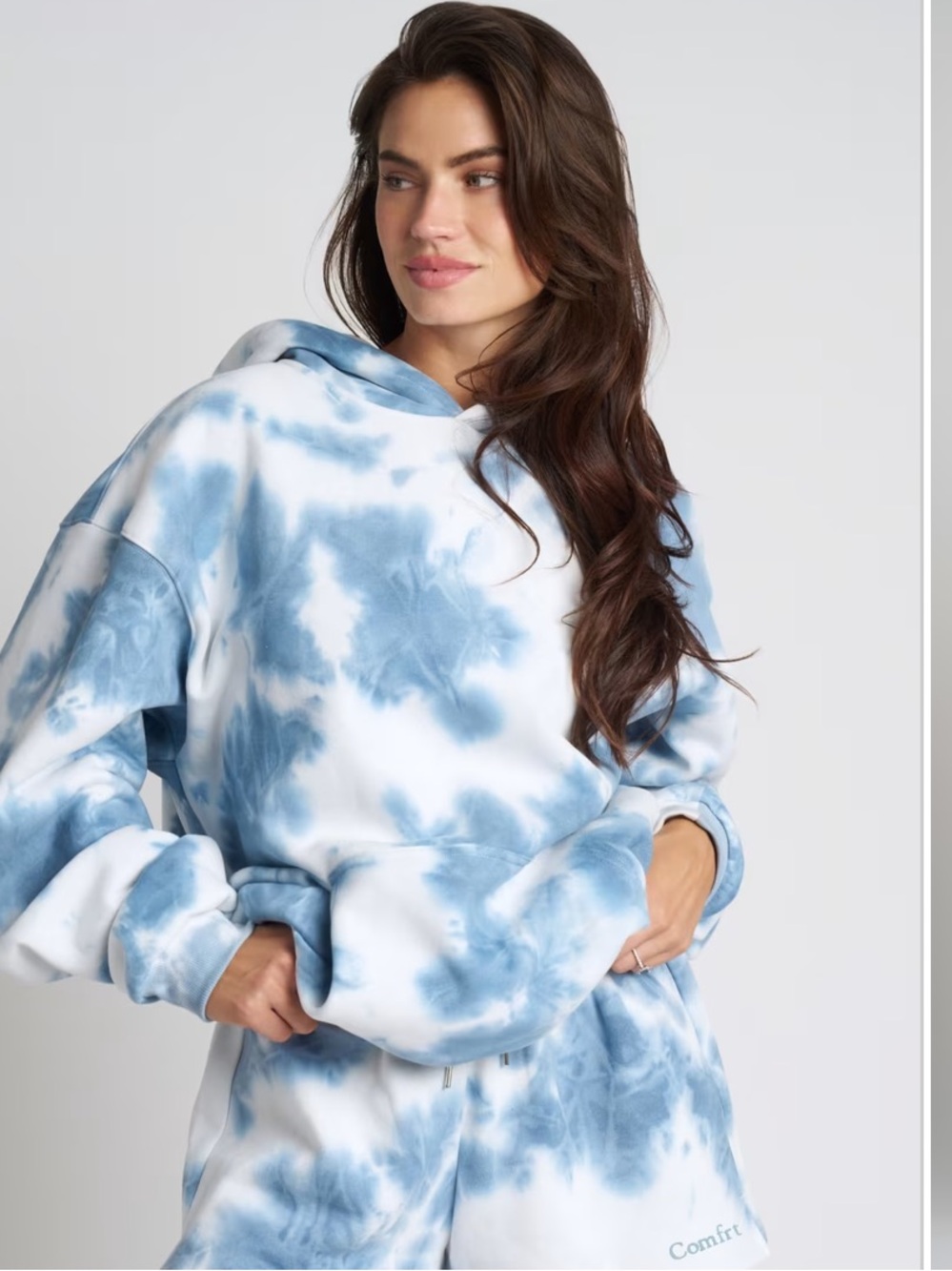 Comfrt Minimalist Hoodie Wave Tie Dye Blue White Oversized Unisex Size Small
